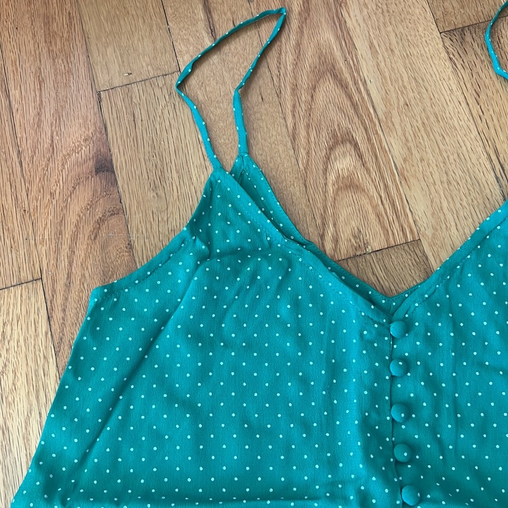 Top Shop Button Up Polka Dot V Neck Tank Blouse